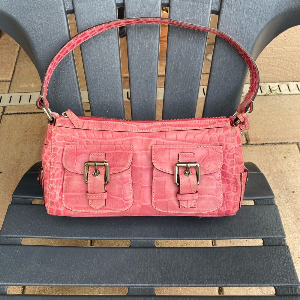 Dooney & Bourke Double Front Pocket Nile Collection Croc Embossed Pink Handbag
